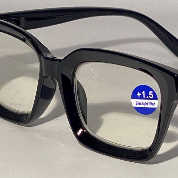 1156 Claudia 1.5 Black Reading Glasses Square Concave Readers NWT - Picture 7 of 9